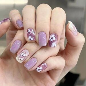 Floral Purple Press On Nails